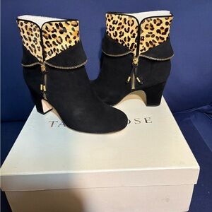 Taryn Rose Comfort Booties Suede Leopard Animal Print SZ 8 Coquette Luxury NWB